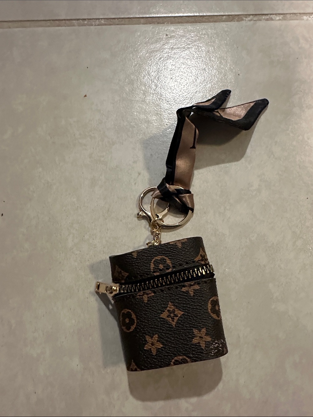 Monogram Canvas Mini Zip Keychain Pouch - Brown/Tan NWT